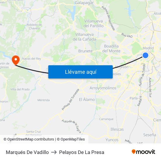 Marqués De Vadillo to Pelayos De La Presa map