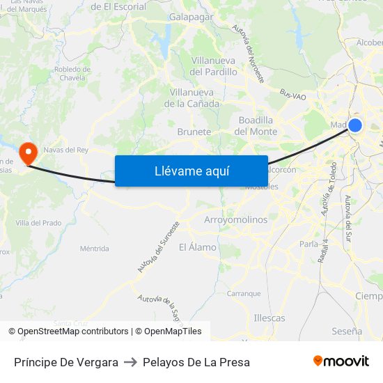 Príncipe De Vergara to Pelayos De La Presa map