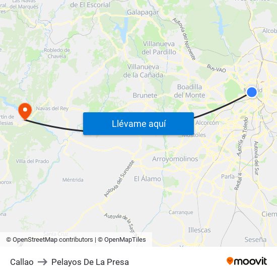 Callao to Pelayos De La Presa map