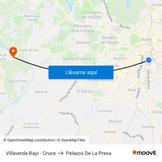Villaverde Bajo - Cruce to Pelayos De La Presa map