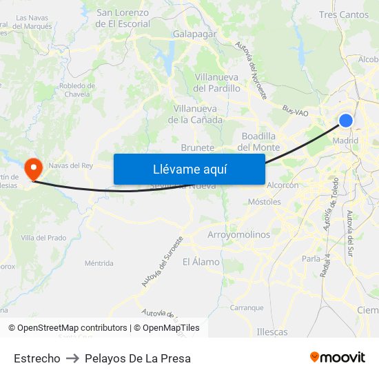 Estrecho to Pelayos De La Presa map