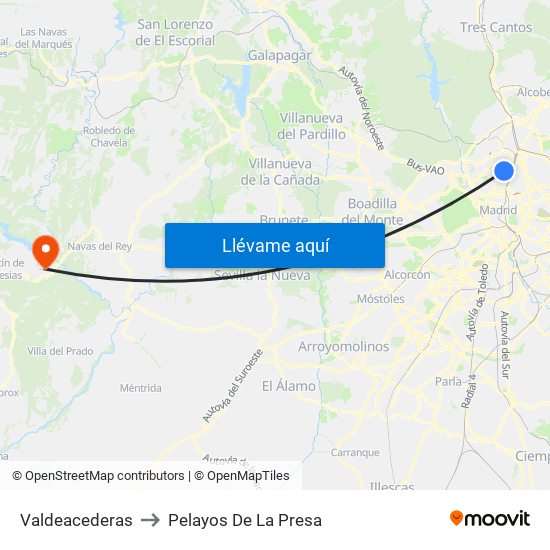 Valdeacederas to Pelayos De La Presa map