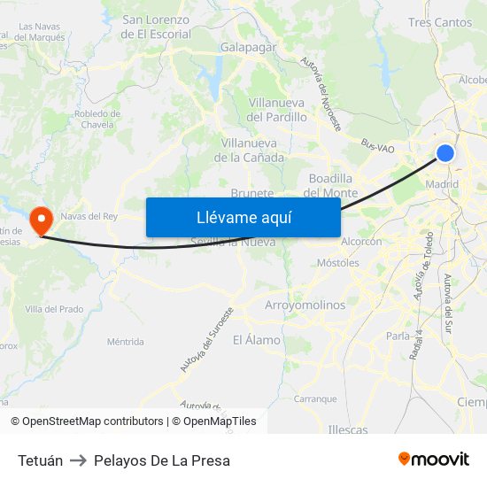 Tetuán to Pelayos De La Presa map