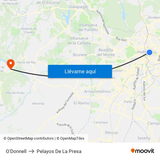 O'Donnell to Pelayos De La Presa map