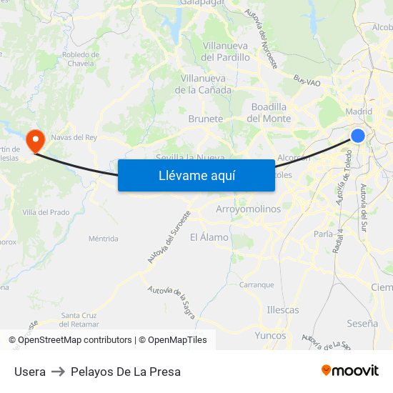 Usera to Pelayos De La Presa map