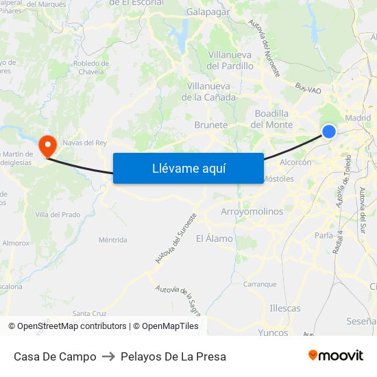Casa De Campo to Pelayos De La Presa map