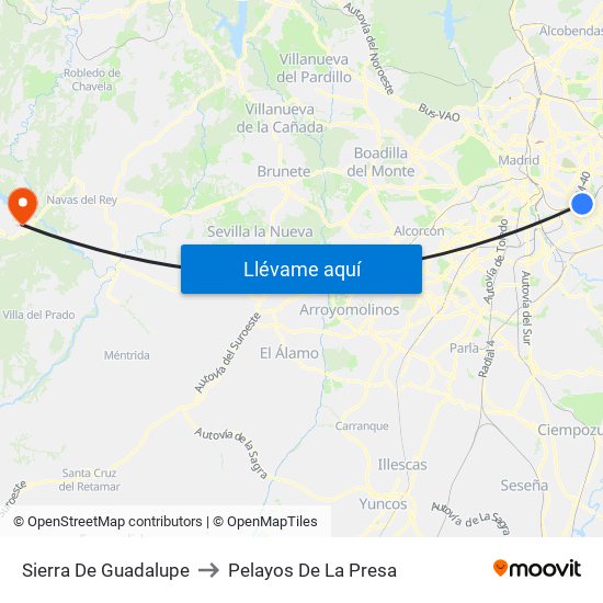 Sierra De Guadalupe to Pelayos De La Presa map