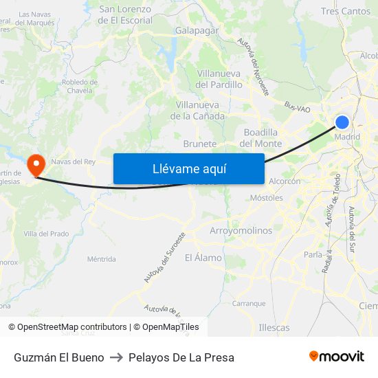 Guzmán El Bueno to Pelayos De La Presa map