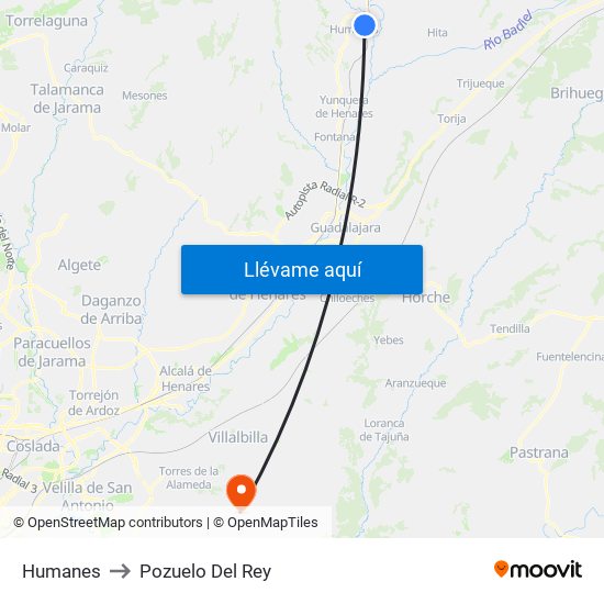 Humanes to Pozuelo Del Rey map