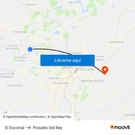 El Escorial to Pozuelo Del Rey map