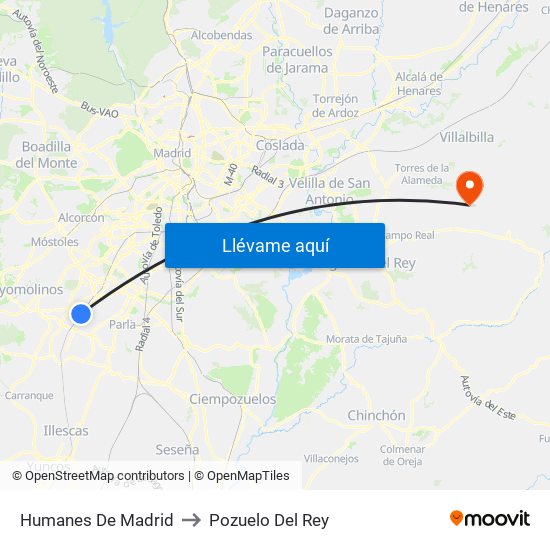 Humanes De Madrid to Pozuelo Del Rey map