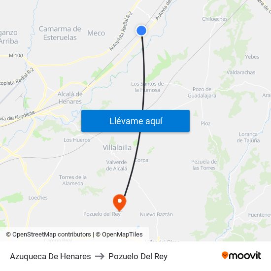 Azuqueca De Henares to Pozuelo Del Rey map