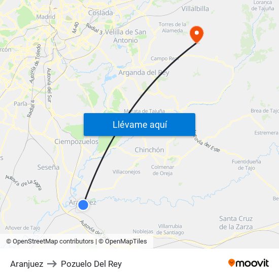 Aranjuez to Pozuelo Del Rey map