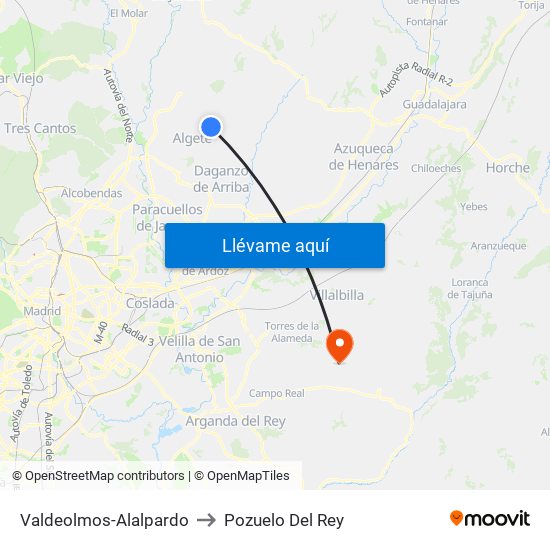 Valdeolmos-Alalpardo to Pozuelo Del Rey map