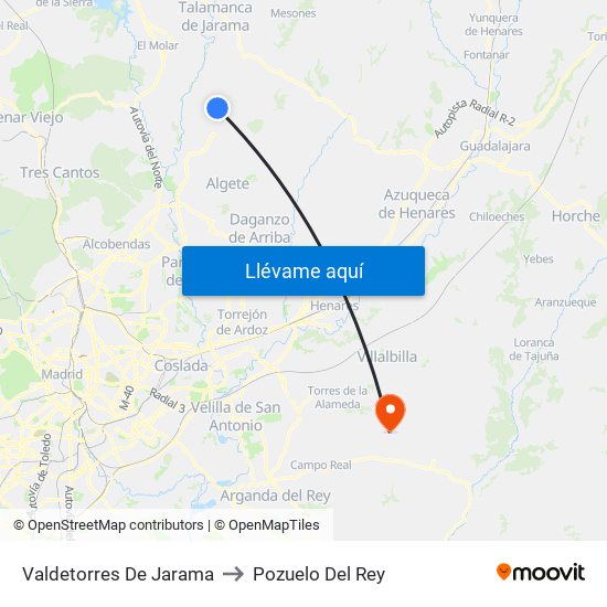Valdetorres De Jarama to Pozuelo Del Rey map
