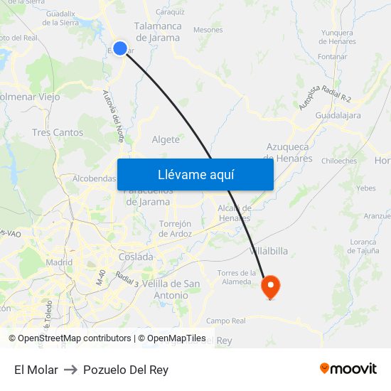 El Molar to Pozuelo Del Rey map