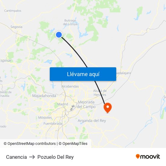 Canencia to Pozuelo Del Rey map