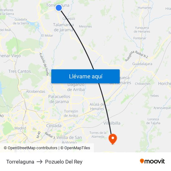 Torrelaguna to Pozuelo Del Rey map