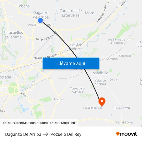 Daganzo De Arriba to Pozuelo Del Rey map