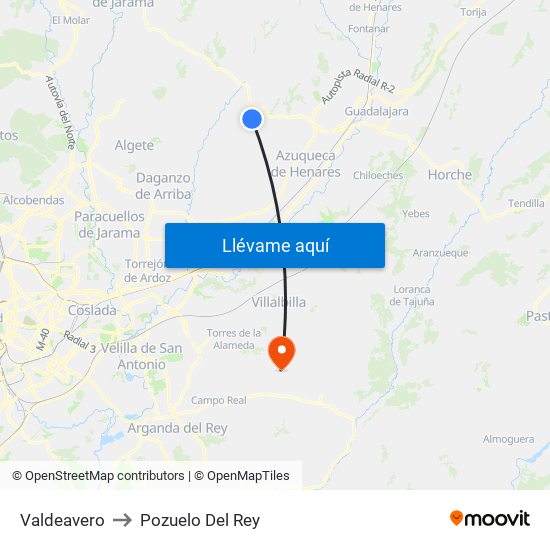 Valdeavero to Pozuelo Del Rey map