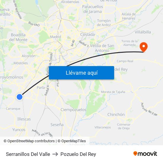 Serranillos Del Valle to Pozuelo Del Rey map