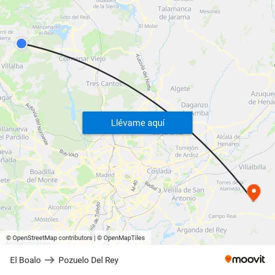 El Boalo to Pozuelo Del Rey map