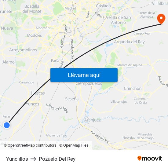 Yunclillos to Pozuelo Del Rey map