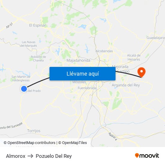 Almorox to Pozuelo Del Rey map