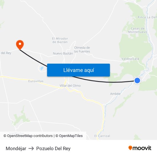 Mondéjar to Pozuelo Del Rey map