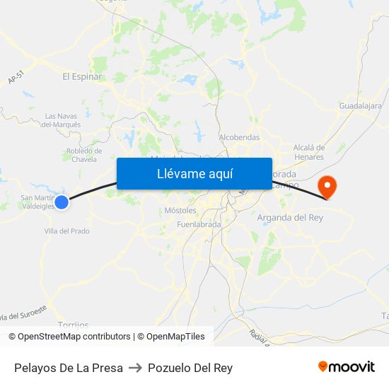Pelayos De La Presa to Pozuelo Del Rey map