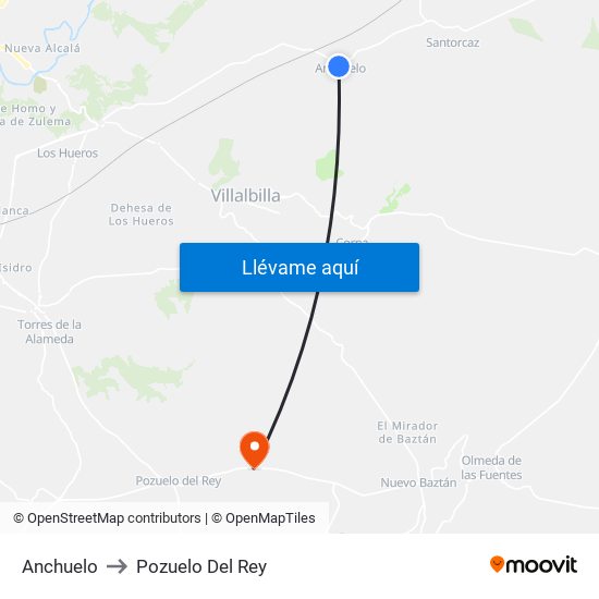 Anchuelo to Pozuelo Del Rey map