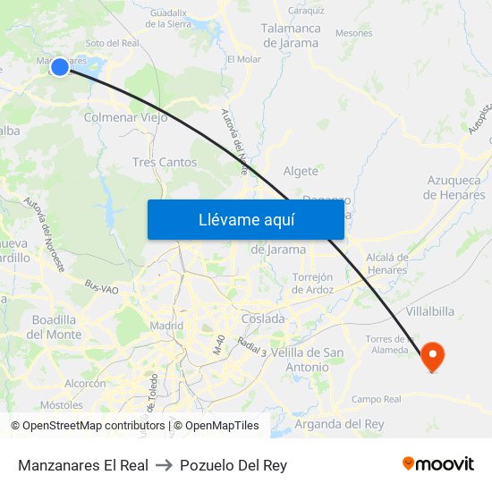 Manzanares El Real to Pozuelo Del Rey map
