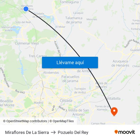 Miraflores De La Sierra to Pozuelo Del Rey map