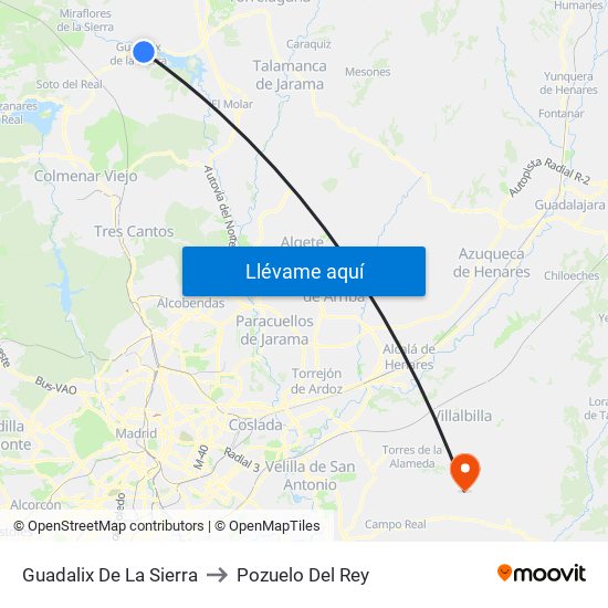 Guadalix De La Sierra to Pozuelo Del Rey map