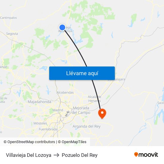 Villavieja Del Lozoya to Pozuelo Del Rey map