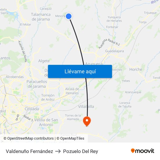 Valdenuño Fernández to Pozuelo Del Rey map