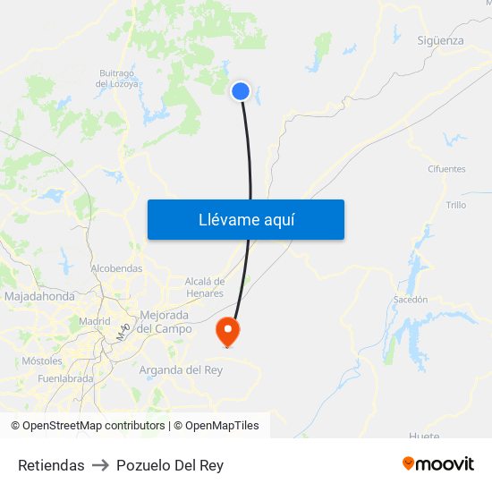 Retiendas to Pozuelo Del Rey map