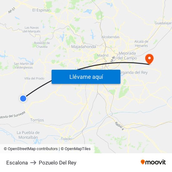 Escalona to Pozuelo Del Rey map