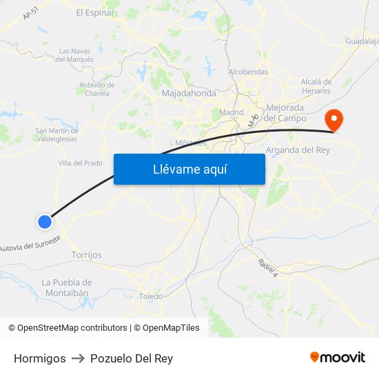 Hormigos to Pozuelo Del Rey map