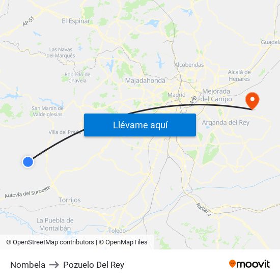 Nombela to Pozuelo Del Rey map