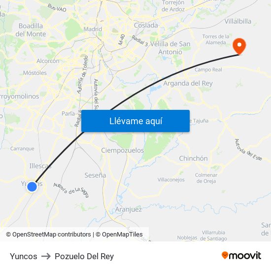 Yuncos to Pozuelo Del Rey map