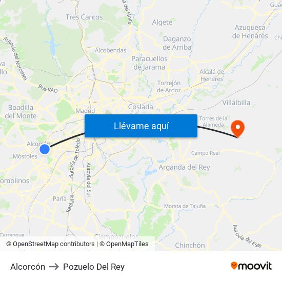 Alcorcón to Pozuelo Del Rey map