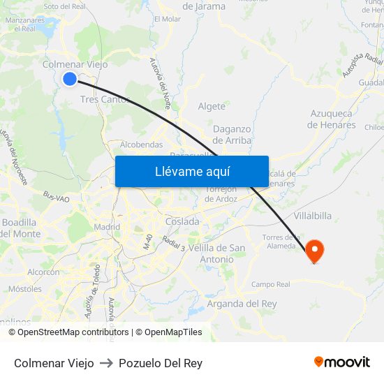 Colmenar Viejo to Pozuelo Del Rey map
