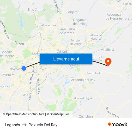 Leganés to Pozuelo Del Rey map