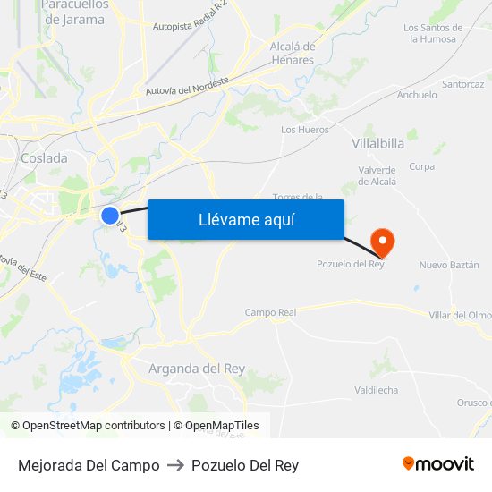 Mejorada Del Campo to Pozuelo Del Rey map