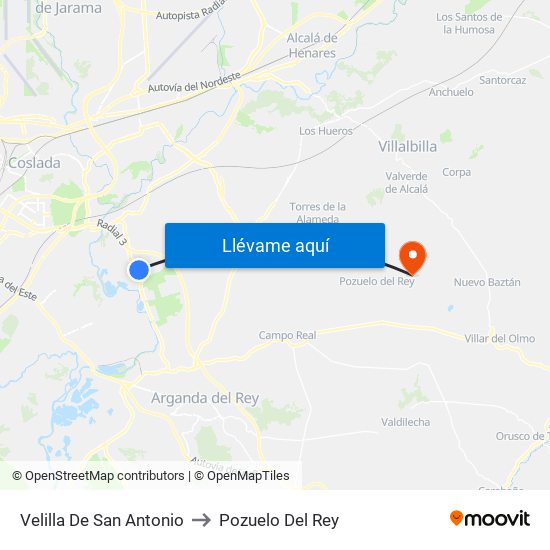 Velilla De San Antonio to Pozuelo Del Rey map