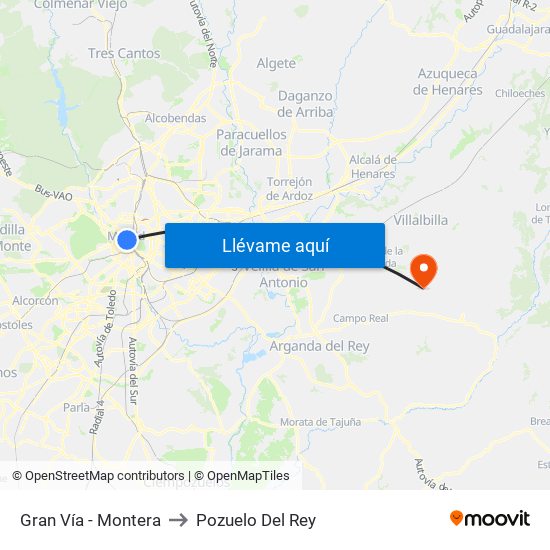 Gran Vía - Montera to Pozuelo Del Rey map