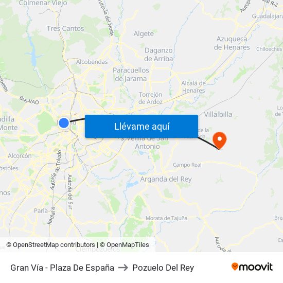 Gran Vía - Plaza De España to Pozuelo Del Rey map
