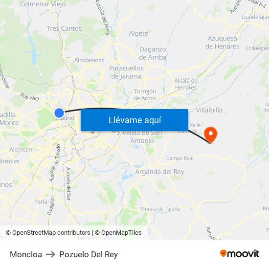 Moncloa to Pozuelo Del Rey map