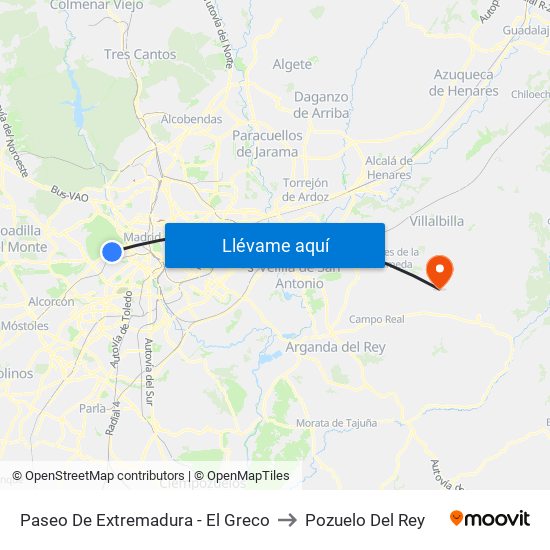 Paseo De Extremadura - El Greco to Pozuelo Del Rey map